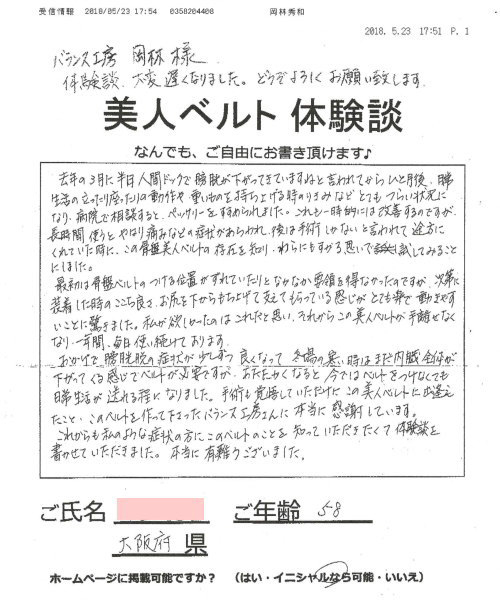 美人ベルト体験談FAX